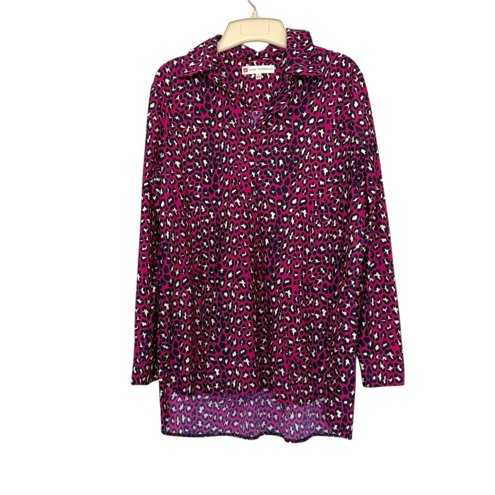 Jude Connally Medium Magenta Leopard Long Sleeve Tunic Top Travel Resortwear‎